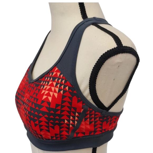 Zella Heartbeat Red Blaze Run Geo Print Sports Workout Activewear Bra Size Small - Picture 5 of 8